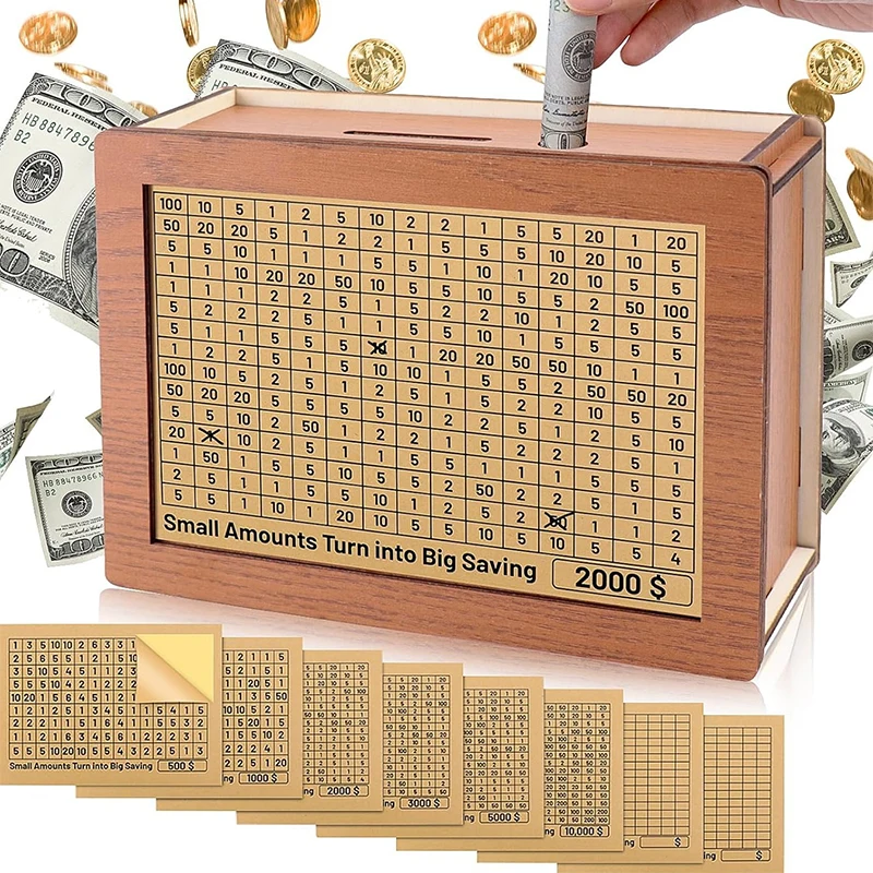 1000/2000/3000/5000/10000 Euro Dollar Money Box Piggy Bank Wood Money Bank Reusable Money Box With Saving Goal And Numbers Boxes 3