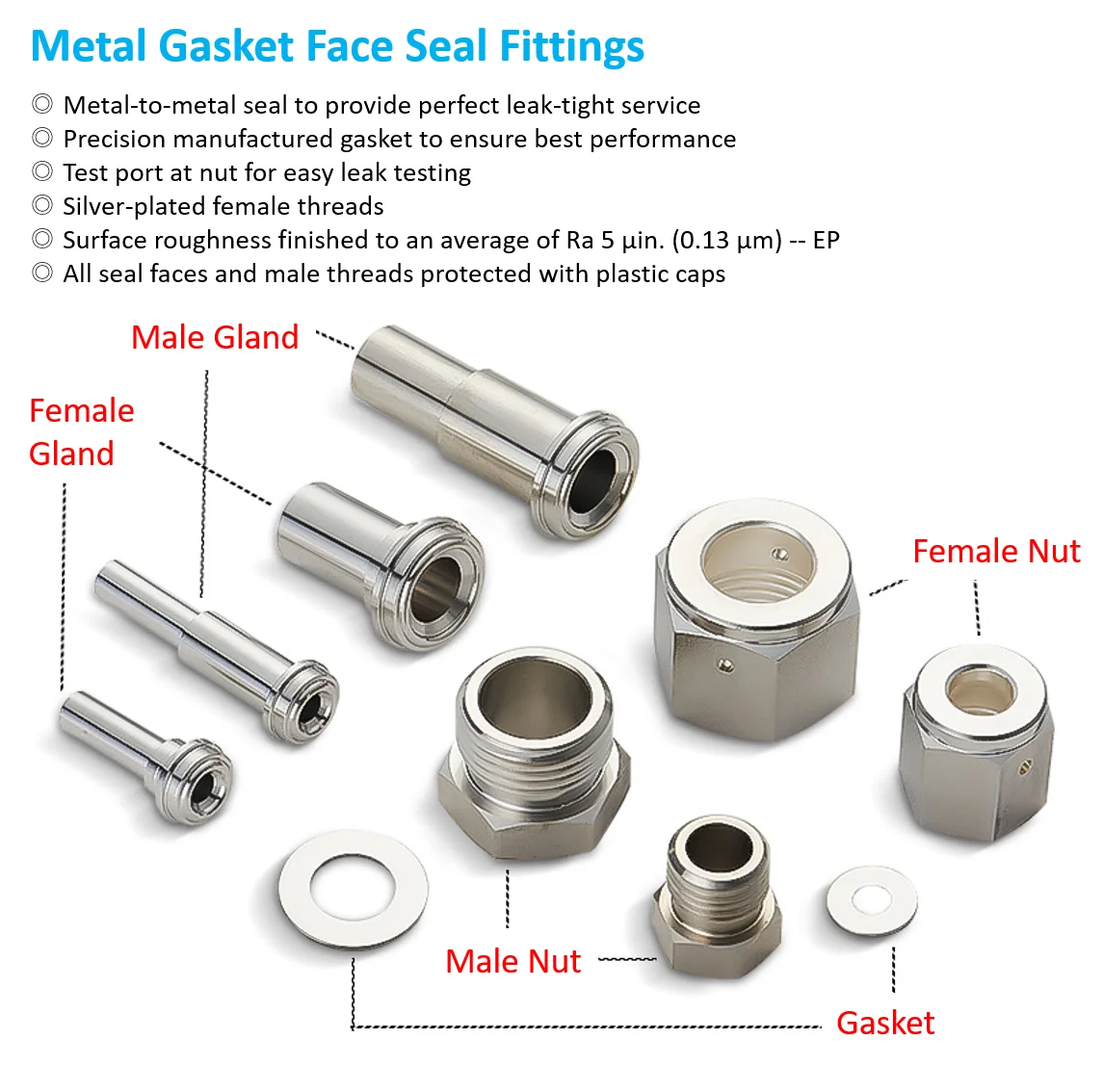 VCR Fitting Male Female Long GLAND NUT GASKET Stainless Steel 316L EP