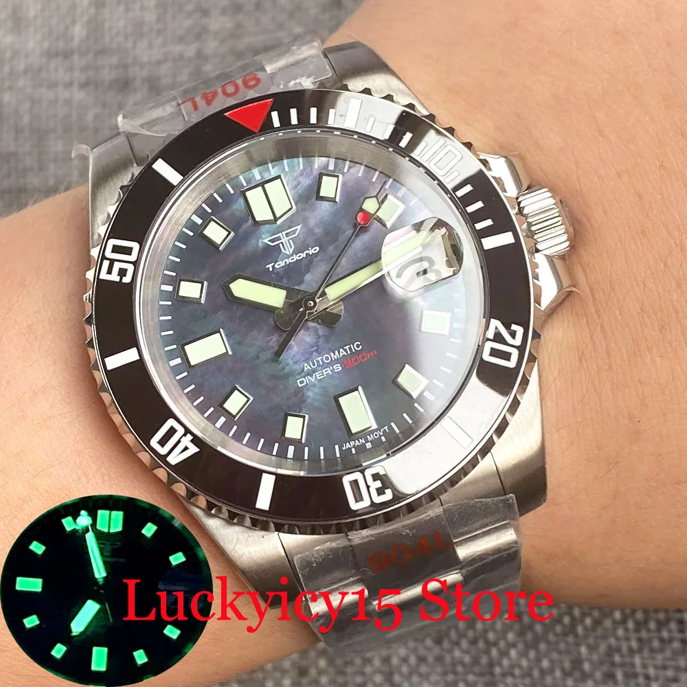 

Tandorio Brand Shell Dial Luminous Marks 40MM 24 Jewels NH35A Automatic Mechanical Men Watch Steel Brushed Steel Strap