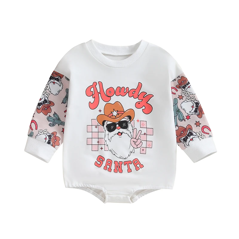 

Детский Рождественский комбинезон с длинным рукавом и круглым вырезом, Осеннее боди с принтом Санта-Клауса, одежда для девочек и мальчиков