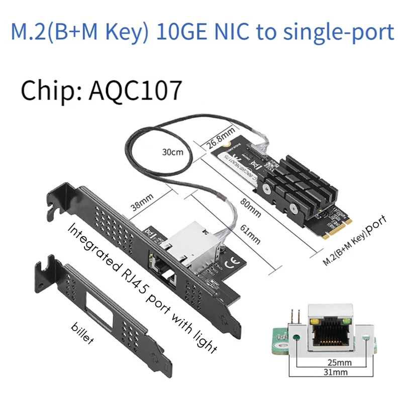 

10Gb Network Card B+M Key M.2 To RJ45 Gigabit Ethernet Network Adapter 10G/2.5G/10000M Internet NIC Lan Card