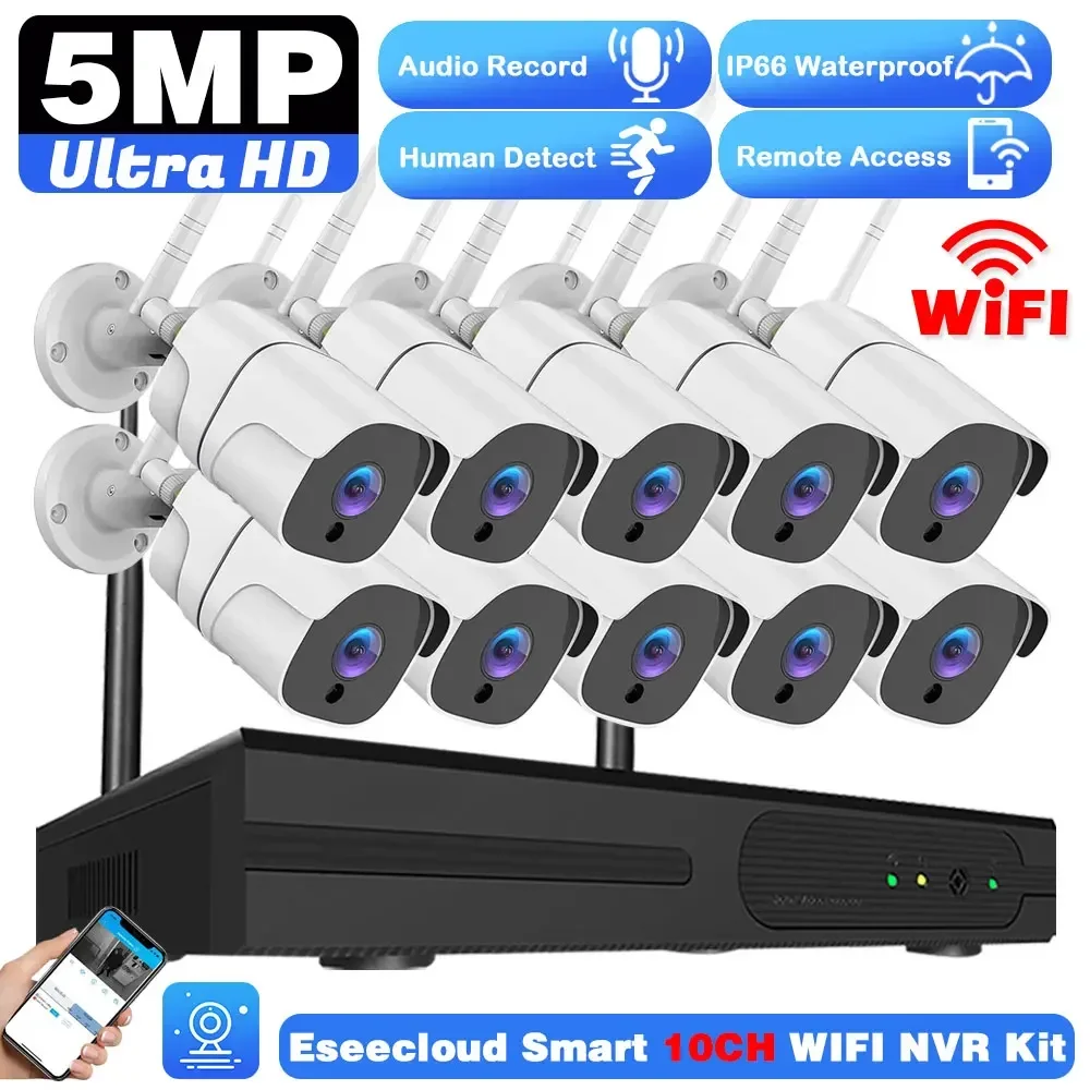 

5MP Full HD 10CH Wireless NVR Security WIFI IP Cameras System Kit Smart Outdoor Surveillance CCTV Audio Video WIFI Recorder Kit