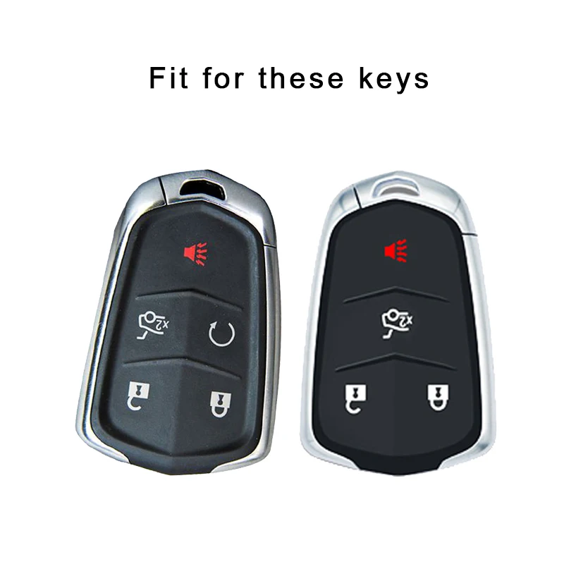 TPU Key Fob Cover For Cadillac (5-Button) - Compatible With ATS, CT6, CTS, Escalade, SRX, XT5, XTS (Silver-White/Black)