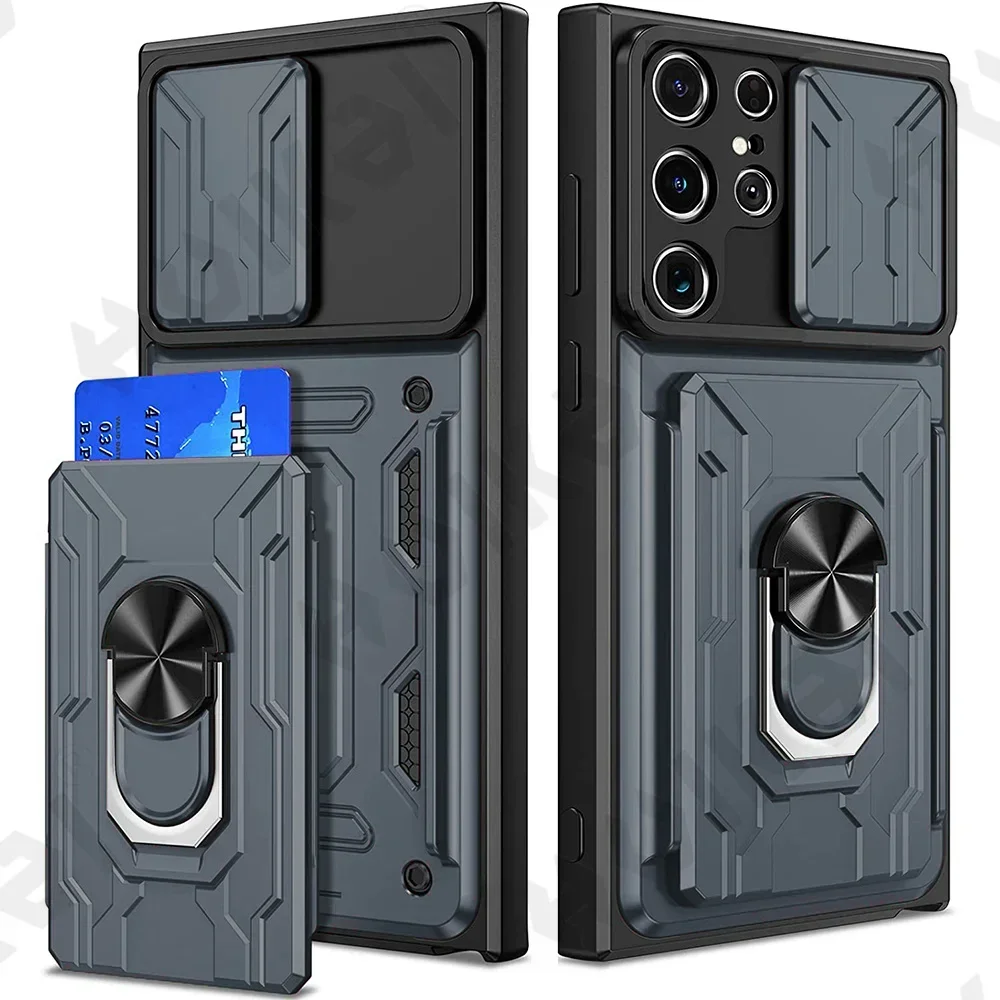 thumbnail image 1 of Funda para Samsung Galaxy S24 S23 S22 S21 Ultra Plus S20 FE A55 A35 A54 A14 A34 4G 5G Funda deslizante para cámara con tarjetero y anillo de 360°, 1 of 5