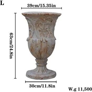 VISIBLE Vintage European Giant Garden Urn Planter, Decorative Cement and Fiber Flower Pot, Make Rust Finished, Wrap Foam Safely 2