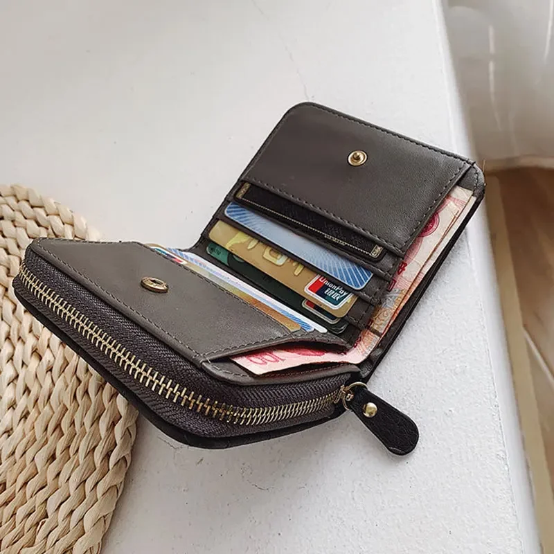 2 Mini Portefeuilles En Cuir PU Noir - Avec Fermeture éclair, Léger, Pour Pièces, Clés, Cartes - Cadeau Pratique