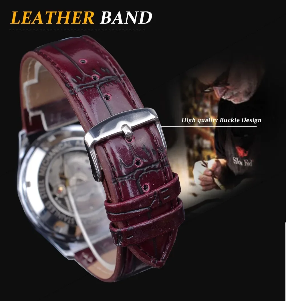 Mechanical Watch Retro Classic Design Calendar Casual Belt Blue Hands Men's Fashion Automatic Watch