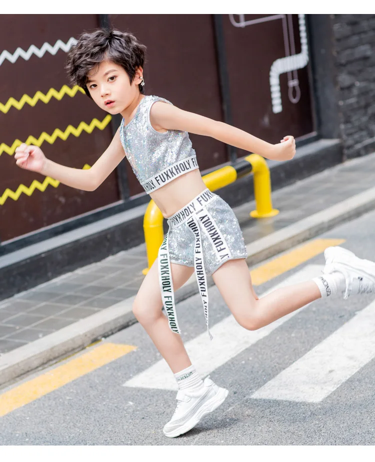 Costume Da Ballo Hip Hop 2 Pezzi Per Bambini - Con Paillettes E Design Trendy