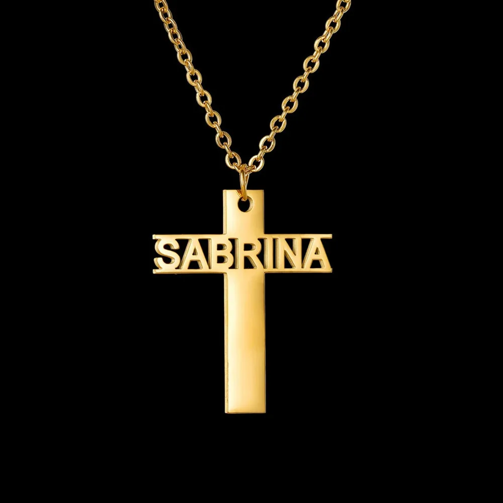 

Custom Engraved Cross Necklace Personalized Customized Initial Name Charm Necklaces Religious Jewelry Baptism Gift