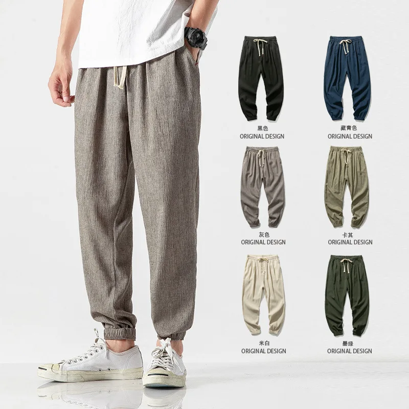 Pantalones De Lino Para Hombre, Estilo Casual, Elegante, Holgados