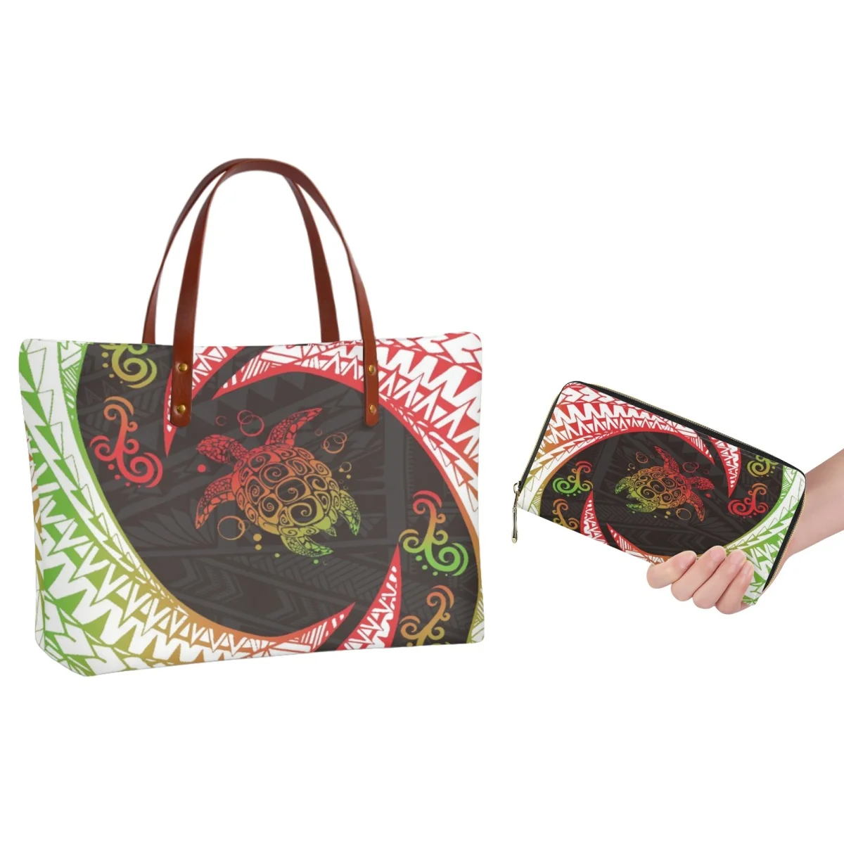 

FORUDESIGNS Vintage Sea Turtle Tote Wallet Combo Pack Primitive Tribal Tattoo Printed Handbags Space Large Shopping Bags