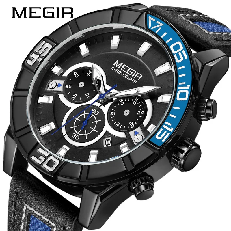 

MEGIR Sports Watches Luxury Brand Multifunctional Chronograph Watch 2023 New Men Classic Quartz Watch 30M Waterproof Reloj 2066