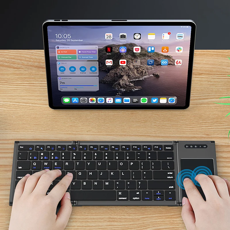 Folding Mini Wireless Bluetooth Keyboard English Russian Spanish Arabic Hebrew Portugues With Touchpad for Windows, Android, IOS