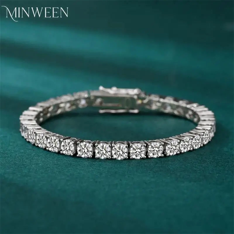 

MINWEEN Moissanite Tennis Bracelets for Women 100% 925 Sterling Silver Gemstone Bangle Wedding Sparkles Lab Diamond Bracelet