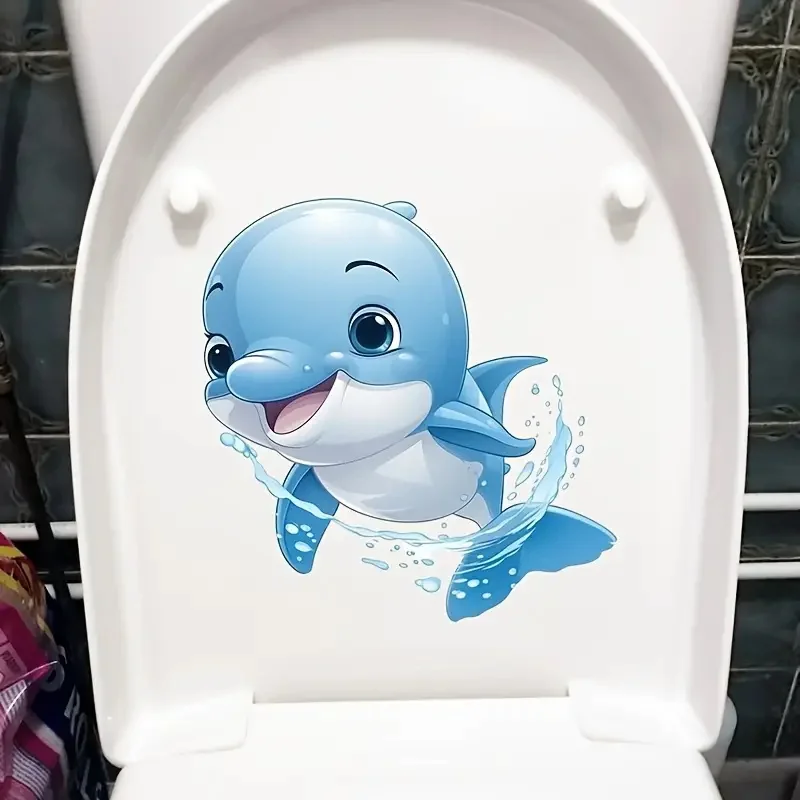 Happy Whale Waterproof Self-Adhesive Toliet and Wall Decal Animal Print for Bedroom & Living Room Bathroom Decor wall stickers,wall sticker