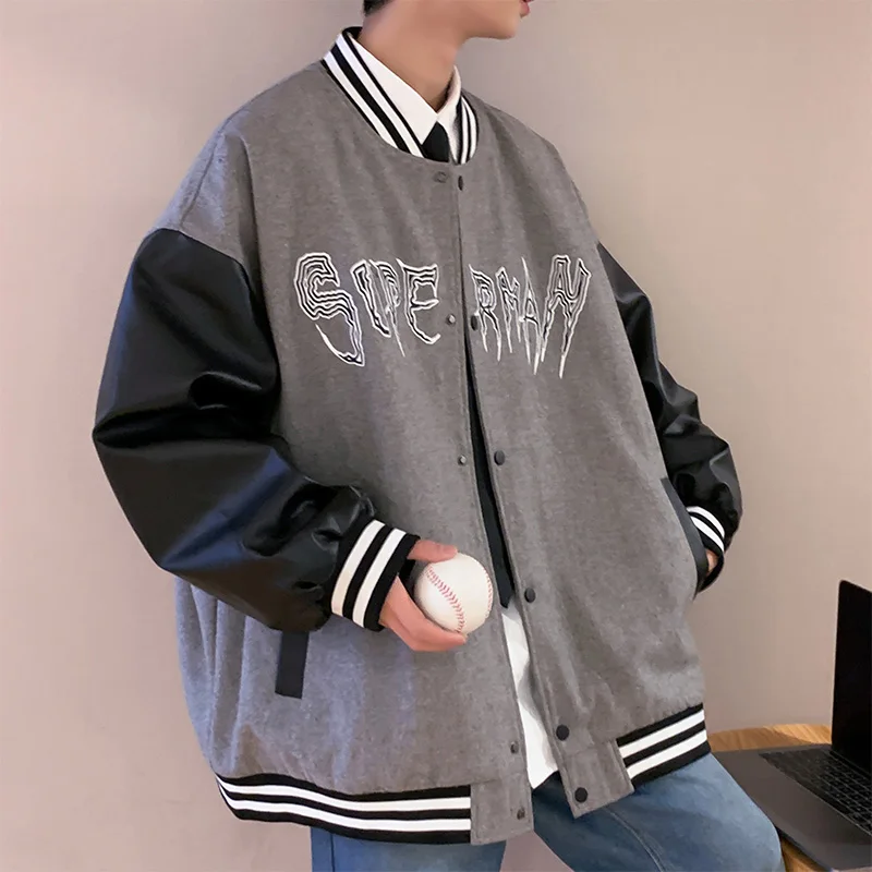 Men's Leather Coat Brand Spring Baseball Clothes Street Style Embroidered Fashion Vintage Tooling Jacket Harajuku Casual Jacket