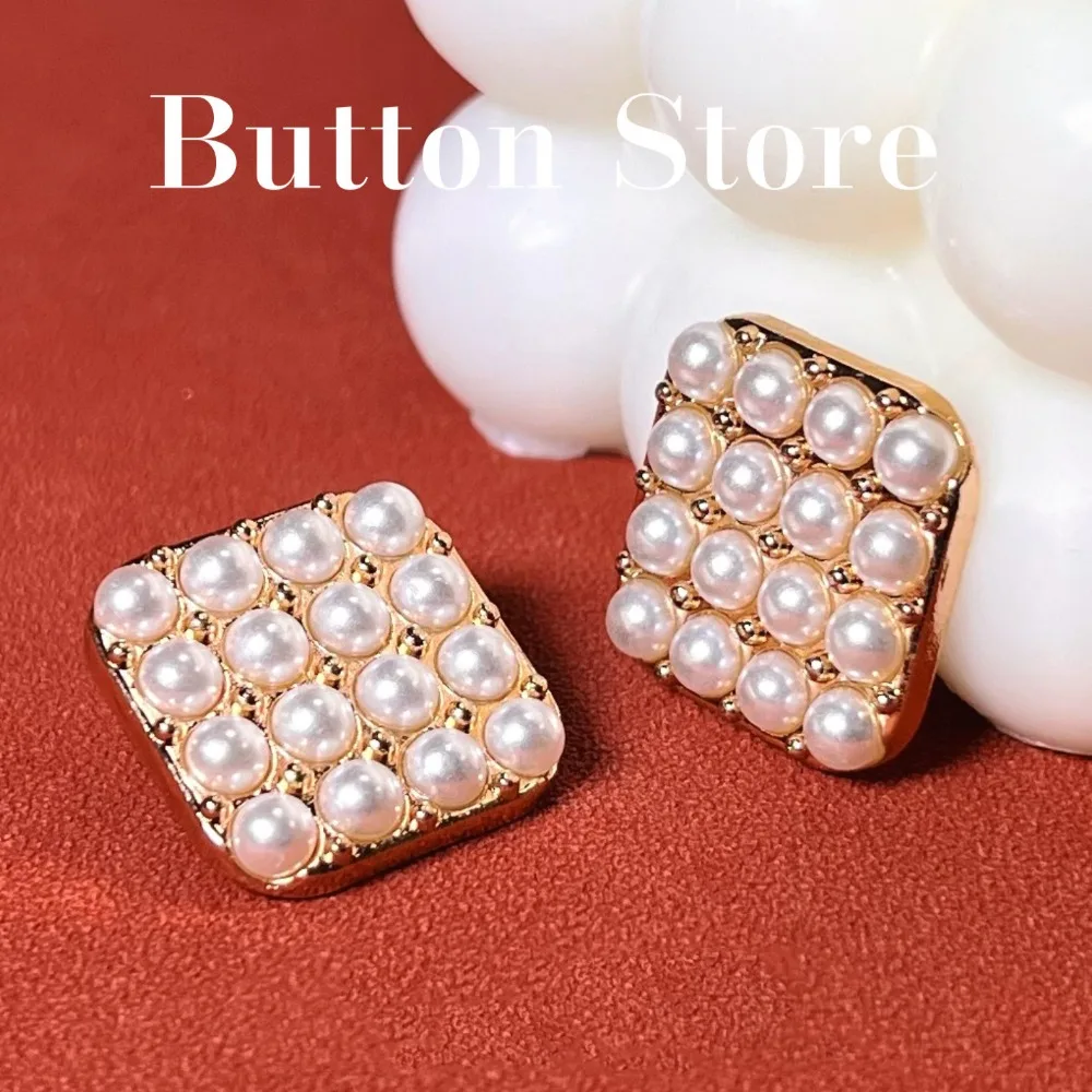 5 Pieces Elegant High-grade Inlaid Pearl Square Metal Buttons Tweed Coat Suit Jacket Jumper Beautiful Decorative Buttons 3