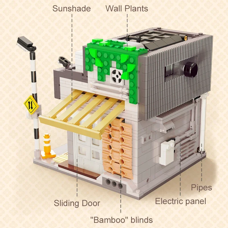 Japanese Summer Restaurant Building Blocks Set - LED Light-Up Coffee House Toy