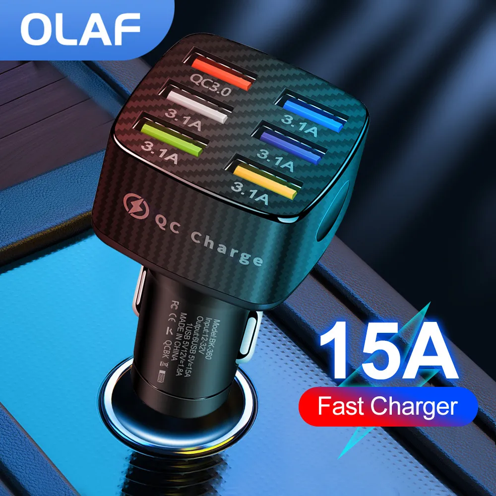 Caricabatterie Per Auto Usb Olaf 75W Ricarica Rapida Carica Rapida 3.0 15A 6 Caricabatterie Usb Per Iphone 13 12 Caricabatterie Per Telefono Samsung X