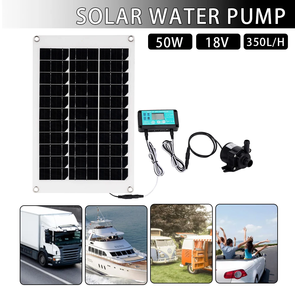 DC 12V Brushless Solar Water Pump Kit Time Control Solar Controller 350L/H Ultra-quiet Submersible Motor Garden Fountain Decor