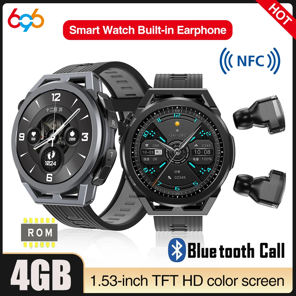 

New 2 In 1 Headset Blue Tooth Call Smart Watch ENC Noise Reduction Earphone 32GB Memory Music Sports Men Women NFC Smartwatch