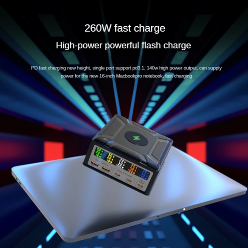 For Apple Huawei Charging Head 160W USB Multi-Port Intelligent Display Voltage Current PD20W Fast Charging UK Plug
