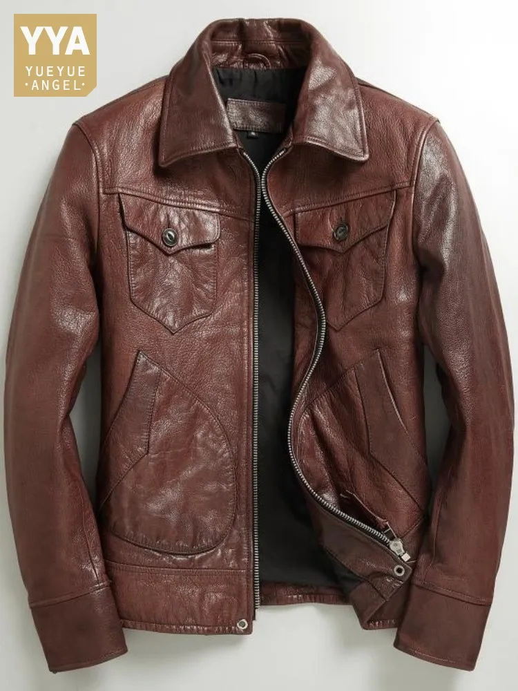 

Spring Genuine Leather Jacket Men Zipper Oil Wax Sheepskin Motorcycle Biker Coat Slim Fit Winter Fleece Liner Vintage Jackets