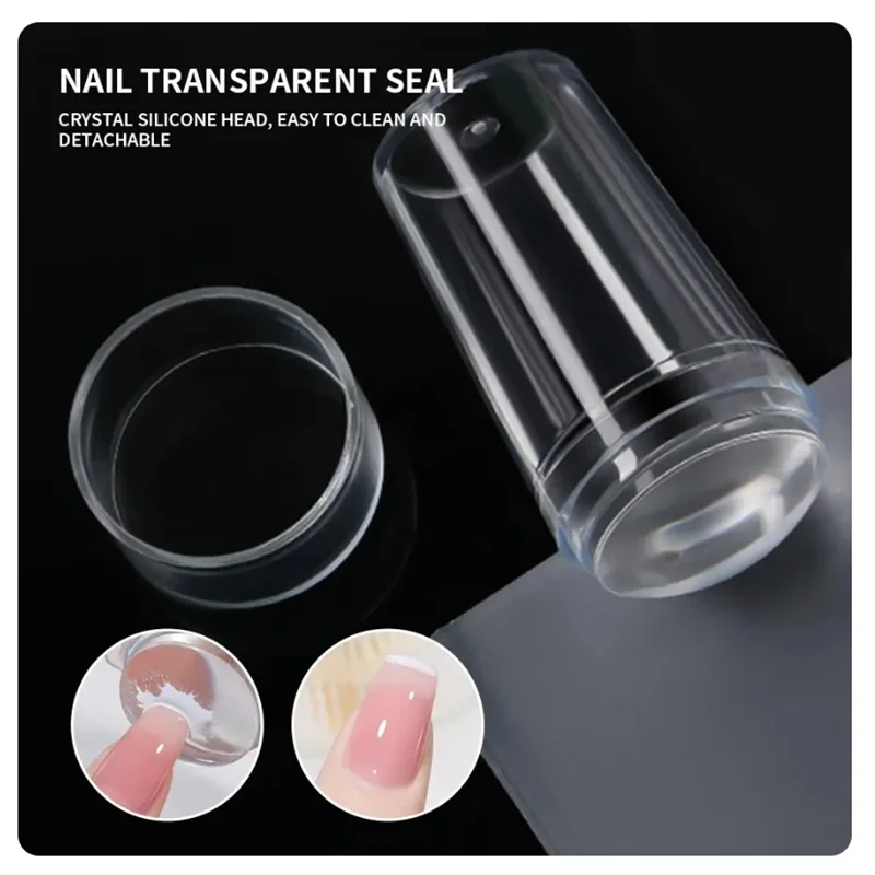 Description Picture 3 of item1 Sets of Silicone Transparent Seal Head Large Scraper Nail Color Transfer Tool Nail Art Template Molds Clear Nail Art Stamper