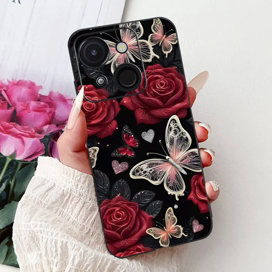 Cartoon Cat & Dragon Marble Matte Black Silicone Soft Phone Case