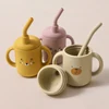 Portable Baby Feeding Bottle Cup Silicone Sippy Cups Children Leakproof Drinking Cups Cartoon Pattern Infant Straw Drinkware 3
