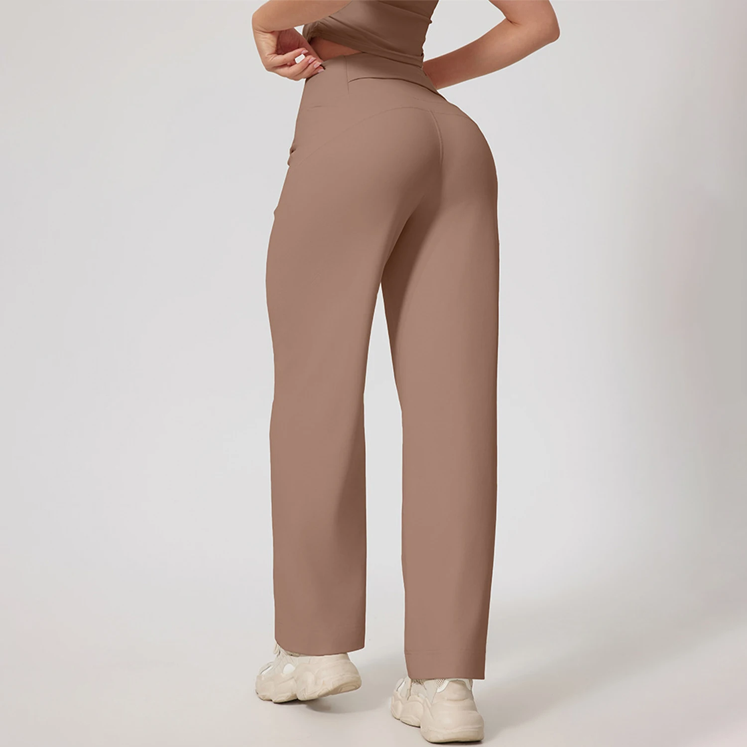 Straight Fitness Micro Flared Pants Back Waist with Pockets Flared Pants Gym Workout Running High Waisted Quick Dry Yoga Clothes 3