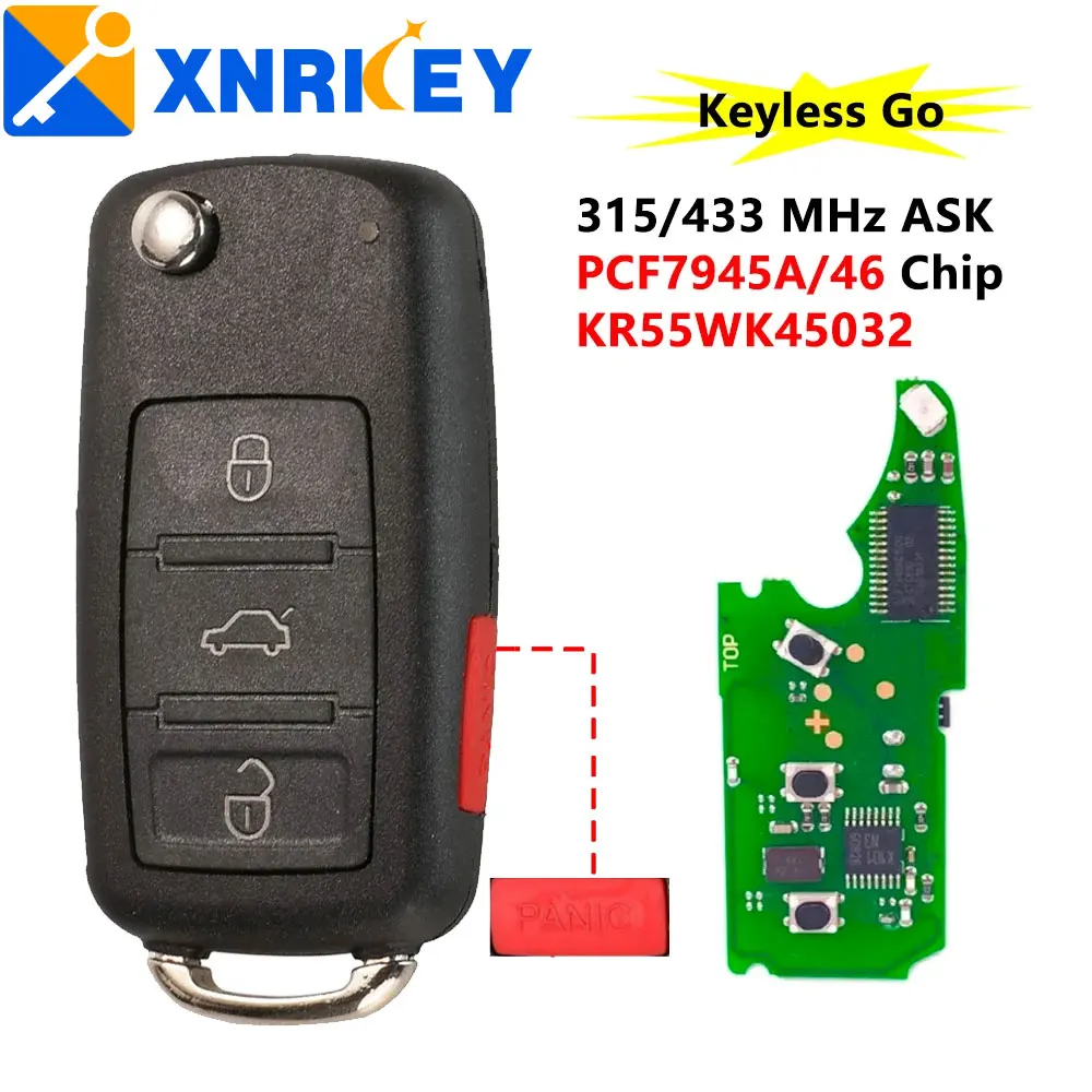 

XNRKEY 4-кнопочный смарт-ключ дистанционного управления PCF7945A/ID46 чип 315/433 МГц для VW Volkswagen Touareg 2002-2010 Автомобильный ключ FCC: KR55WK45032