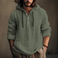 2025 nouveaux hommes blouse décontractée coton lin chemise hauts amples à manches longues t-shirt printemps automne décontracté hommes chemises à capuche 2
