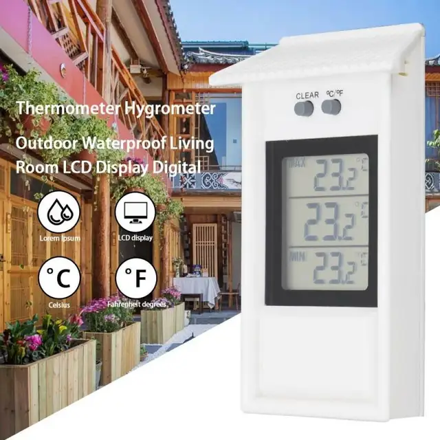 Hőmérsékleti Mérő Beltéri Kültéri Digitális Hőmérséklet Mérése Vízálló Maximális És Minimális Üvegházhatású Hőmérő Lcd - Image 3