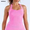 HISTELLO Impact Halter Top Seamless Longline Strappy Gym Top Women Built-in Bra Removable Cups Activewear Yoga Tank Tops