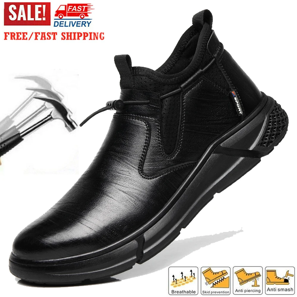 Safety Shoes Waterproof Boots Steel Toe Boots for Men Anti shock Anti-Drop Work Sneakers Non Slip Rubber Sole Work Shoes