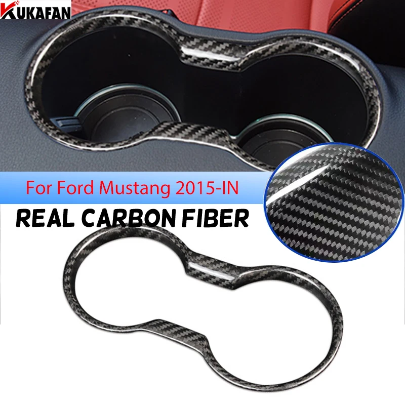 

For Ford Mustang 2015-2021 Real Carbon Fiber Car Interior Water Cup Holder Decorative Frame Car Interior Decoration Parts