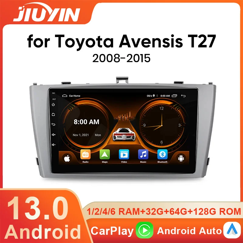 Rimoody 2G 64G Wireless Carplay Android 13 Radio de Coche 2 DIN para Toyota Avensis 2003-2009 9 Pulgadas con Android Auto Navi GPS WiFi Mirror Link Bluetooth FM/RDS/Dab/OBD/DVR/EQ/SWC Cámara Trasera