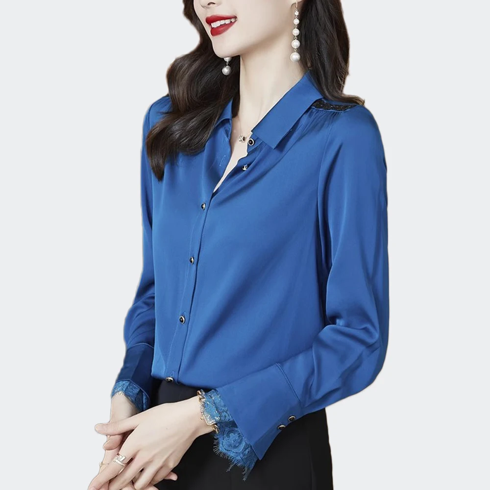 Spring New Shirts for Women Satin Long Sleeve Blouse Office Lady Fashion  Shirts Silk Women Shirt