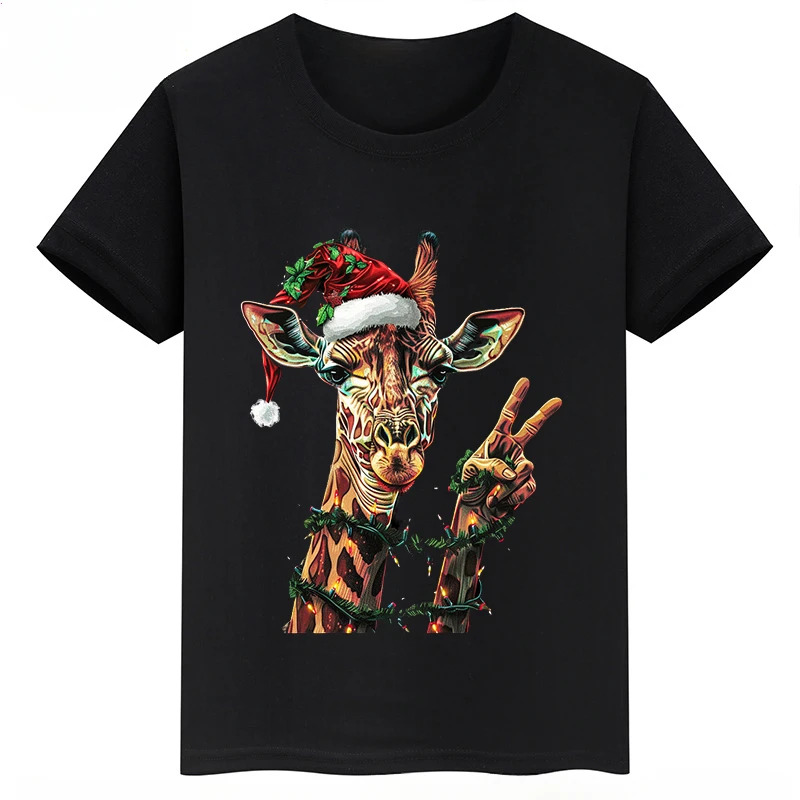 thumbnail image 1 of Ropa infantil con estampado de jirafa, camiseta de algodón de manga corta con dibujos animados para niños y niñas, camisetas deportivas de verano, 1 of 5