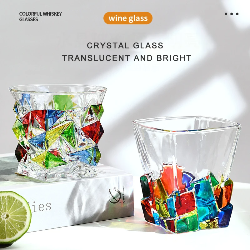 300ML Stained Crystal Glasses Unusual Glass Cups Aesthetic European Style Vintage Glassware glass water cup double wall glass cup
