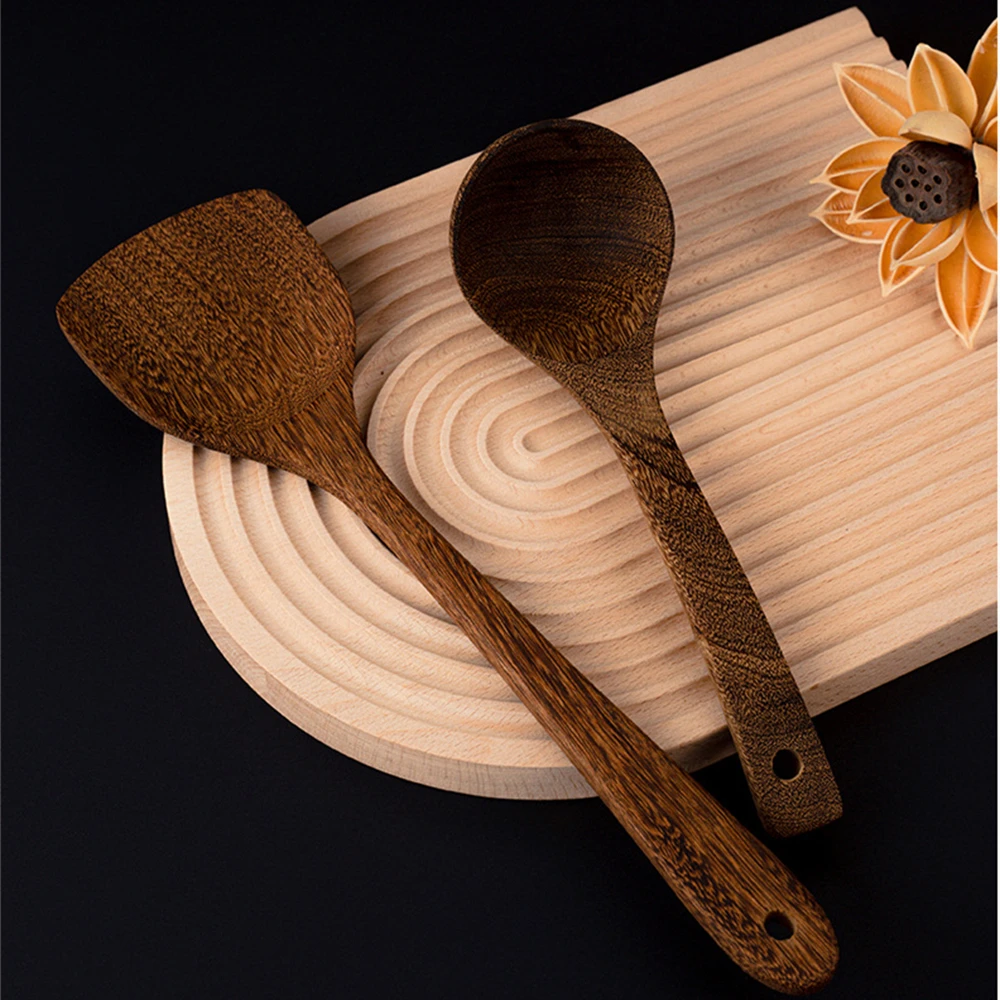 Natural Wood SpatulaTableware Kitchen Long Rice Colander Soup Skimmer Cooking Spoons Scoop Kitchen Reusable Utensils Set