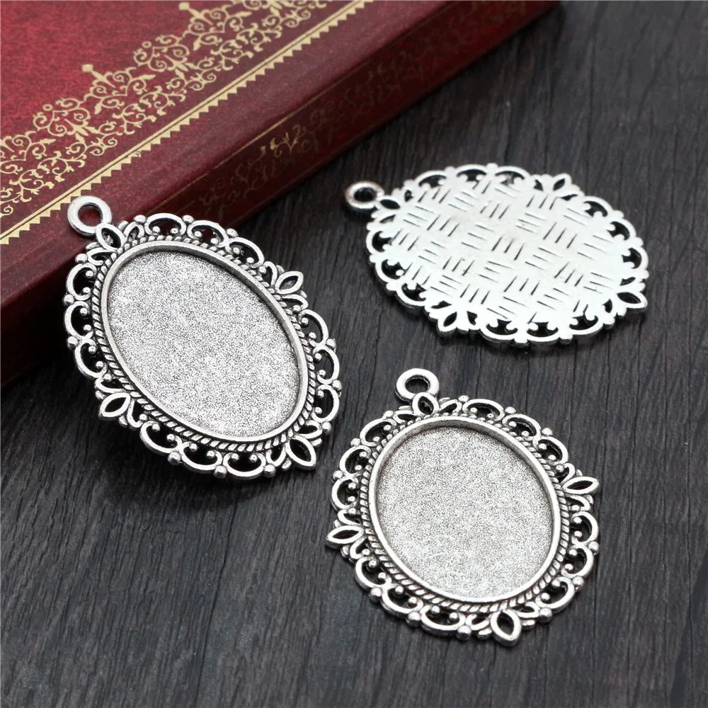 10pcs 18x25mm 내부 크기 7 색 도금 클래식 스타일 카메오 카보 숑 기본 설정 매력 펜던트 목걸이 결과