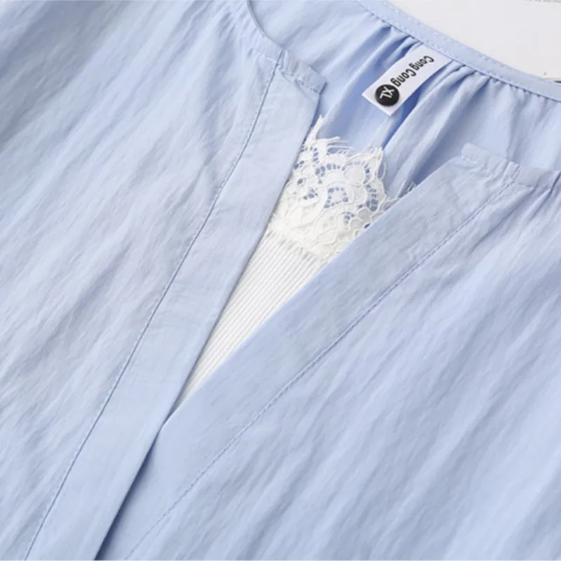 Fashion Plus Size Women's Blouses New Stylish Autumn Faux two-piece Lace Patchwork Collar Long Sleeve Tops Casual Shirt 2555