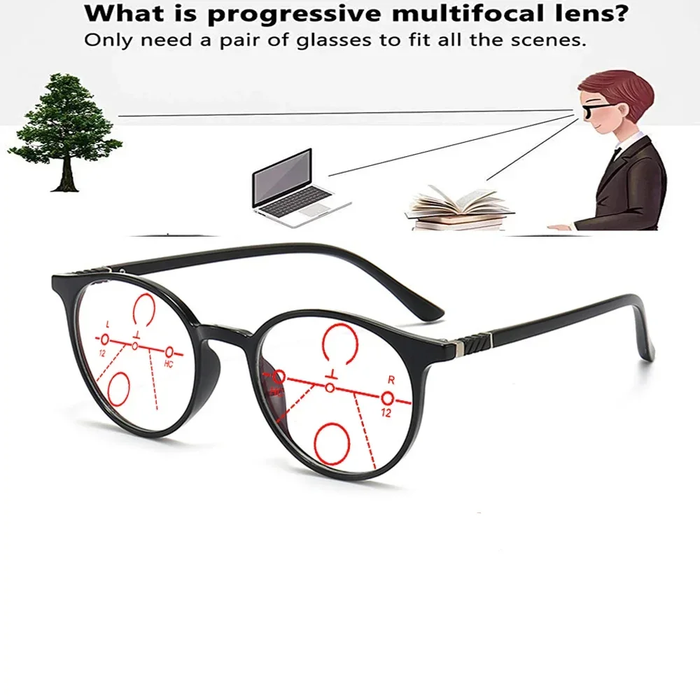 

Clara Vida Fashion Round Women Fashion Oversized Ultralight Comfortable Progressive Multifocal Reading Glasses +0.75 To +4