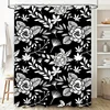Black White Floral Shower Curtain Fabric Decor for Bathroom Extra Long Size Customize Option Available 2