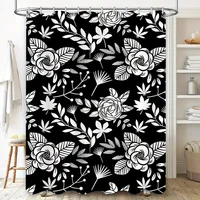 Black White Floral Shower Curtain Fabric Decor for Bathroom Extra Long Size Customize Option Available 2