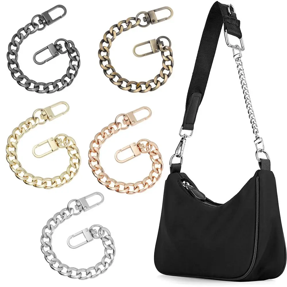 Short Replacement Purse Chain DIY Metal Flat Chain with Metal Buckle