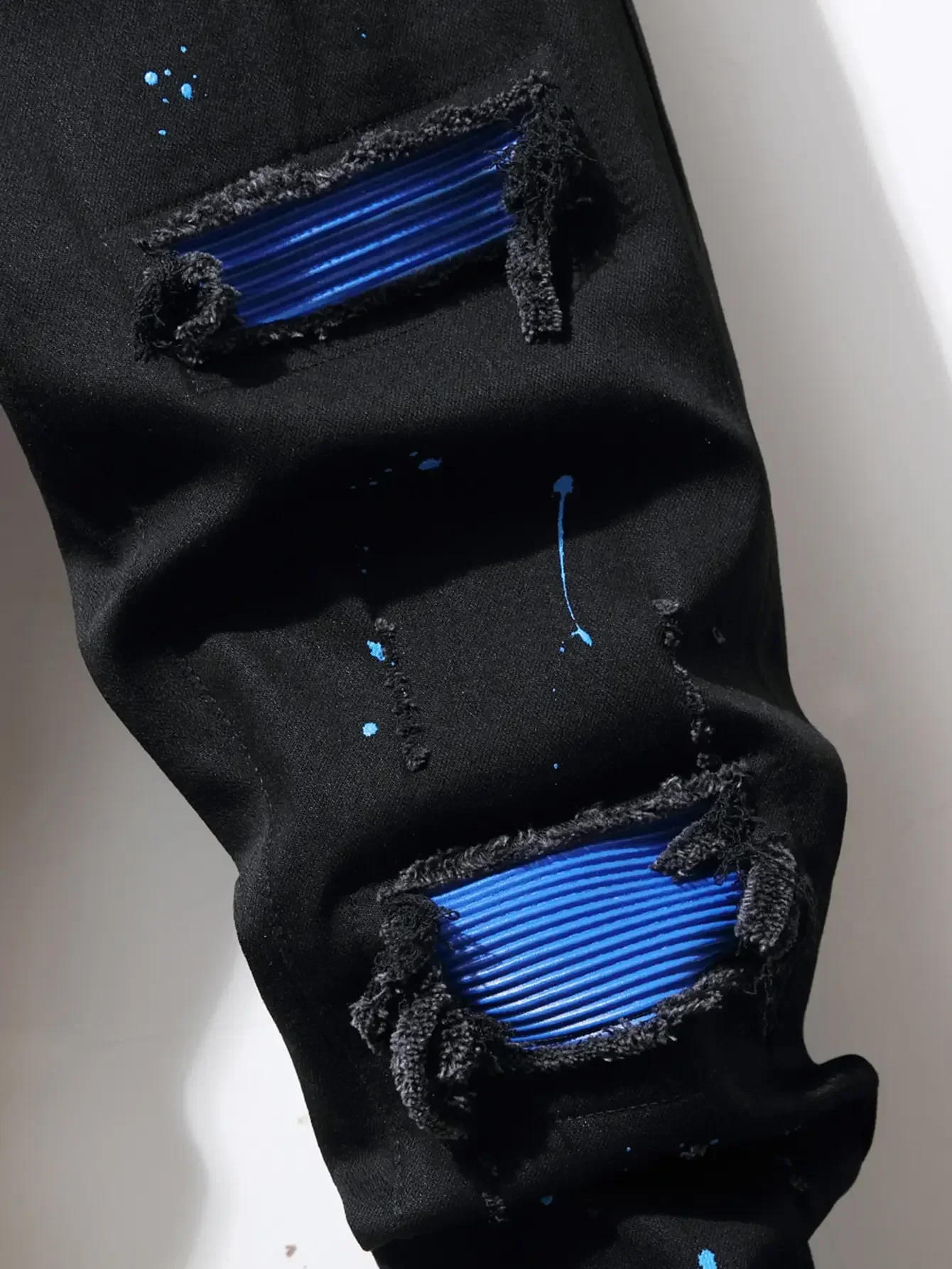 Men's Jeans Cool Ripped Skinny Trousers Stretch Slim Denim Pants Patchwork Hip Hop Black Blue Casual Jogging Jeans for Men