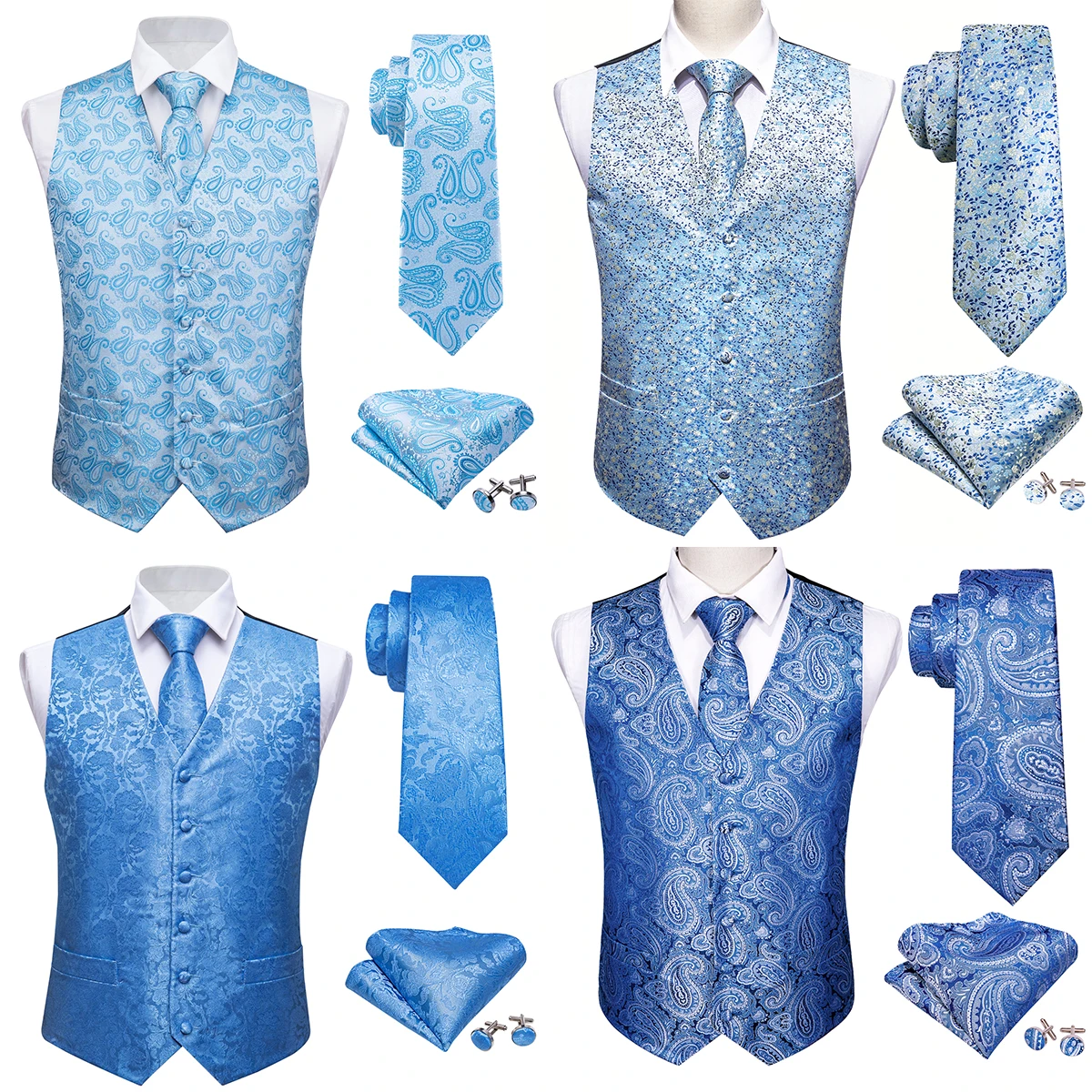DesignerMensVestDressEmbroideredSpringLightSkyBlueRoyalBlue